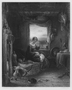 ロイヤル・コレクションの絵からの「The Home-Expected」（エングレーヴィング 作： William (after) Mulready