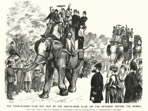パンチの漫画。The Four-in-Hand Club Cut out by the One-in-Hand Club (on the Saturday Before the Derby) (e.g. engraving) 作： William (after) Ralston