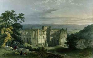 ジョージ・ホーキンスが彫刻した「The Monastic Ruins of Yorkshire」より、ライ・バレーのリーヴォルクス・アビー。 作： William (after) Richardson