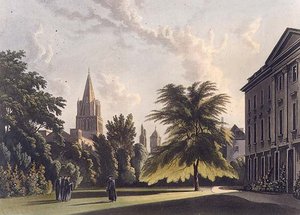 コーパス・クリスティ・カレッジとクライスト・チャーチ大聖堂の外観、ジョセフ・コンスタンティン・スタドラー（1780-1812年）が彫った「オックスフォードの歴史」の挿絵、R.アッカーマンによる出版物 作： William (after) Westall