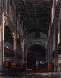 ケンブリッジのセント・メアリー教会の内部（「The History of Cambridge」より）、Joseph Constantine Stadler（fl.1780-1812）の彫刻、R. Ackermannの出版物 作： William (after) Westall