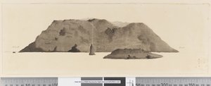 ページ3b 未確認の島の眺め。左側には「N by E」、右側には「E by N」とインクで書かれています。 作： William (attr. to) Hodges