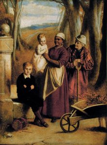 二人の子供、看護師、老人（油彩・パネル 作： William (attr. to) Mulready