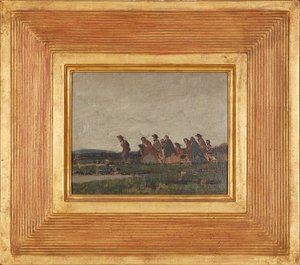 風景を横切る人物（キャンバスに油彩） 作： William (circle of) Nicholson