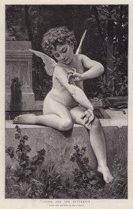 キューピッドと蝶（リトグラフ 作： William Adolphe (after) Bouguereau