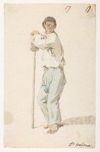 セントの17人の住民。 ヘレナ。  1792年から1794年にかけてマッカートニー卿の中国皇帝への大使館で作成された風景、海岸線、衣装、日常生活の372枚の絵のアルバムから（紙に鉛筆と水彩）