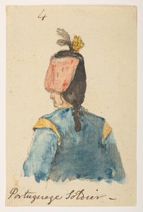 4 4’ ポルトガルの兵士’  1792年から1794年にかけてマッカートニー卿の中国皇帝への大使館で作成された風景、海岸線、衣装、日常生活の372枚の絵のアルバムから（紙に鉛筆と水彩） 作： William Alexander