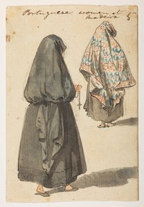 5 「マディエラのポルトガル人女性」  1792年から1794年にかけてマッカートニー卿の中国皇帝への大使館で作成された風景、海岸線、衣装、日常生活の372枚の絵のアルバムから（紙に鉛筆と水彩） 作： William Alexander