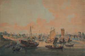 大運河の水門を通過する大使館の中国のはしけ 作： William Alexander