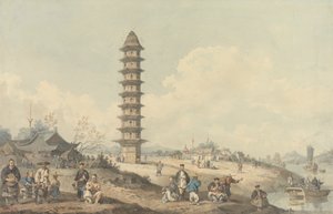 Cidade de Lin Tsin, Shantung, com vista para o Grande Canal 作： William Alexander
