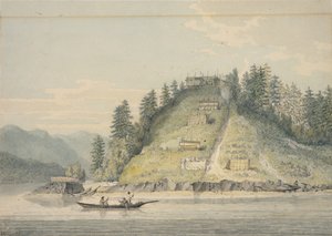 ビュート運河の入り口にある友好的なインディアンの村 作： William Alexander