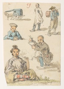 f.11 59 中国語の研究、  1792年から1794年にかけてマッカートニー卿の中国皇帝への大使館で作成された風景、海岸線、衣装、日常生活の372枚の絵のアルバムから（紙に鉛筆と水彩） 作： William Alexander