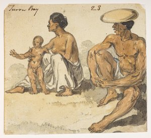 f.4 23 「トゥーロン湾」の男、女、子供。  1792年から1794年にかけてマッカートニー卿の中国皇帝への大使館で作成された風景、海岸線、衣装、日常生活の372枚の絵のアルバムから（紙に鉛筆と水彩） 作： William Alexander