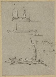 デュッセルドルフ川のボートの 3 つのスケッチ 作： William Alfred Delamotte