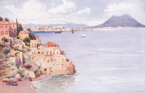 ハッチンソン＆サンが発行したハッチンソンの絵のように美しいヨーロッパからのナポリ湾、1930年頃（カラーリソ） 作： William Alister Macdonald