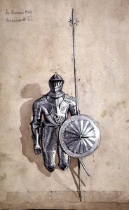 ダラム、ブランスペス城、男爵の広間の鎧兜の習作（水彩、鉛筆、紙） 作： William Andrews Nesfield