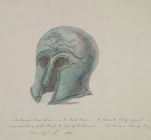 1784年、ロンドンのホルボーンにある大英博物館所蔵の古代の真鍮製ヘルメット 作： William Angus