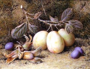 プラムとナッツのある静物画 作： William B. Hough