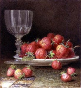 イチゴとグラス（水彩画） 作： William B. Hough
