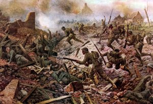 ソンムの戦いのポジエールでのロンドン特別部隊 作： William Barnes (after) Wollen