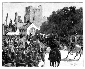 1887年、ビクトリア女王がスコットランドのケルソに到着。 作： William Barnes Wollen