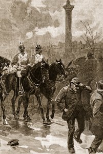 血まみれの日曜日：1887年トラファルガースクエアを構えているライフガード 作： William Barnes Wollen