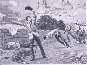 1857年9月25日、ラクナウのシャルバグ橋を運ぶ、陸と海でのイギリスの戦い、1915年のイラスト 作： William Barnes Wollen