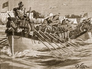 1807年のアレクサンドリアからのイギリス軍の出発、「カッセルの図解されたイングランドの歴史」（セピア写真）のイラスト 作： William Barnes Wollen