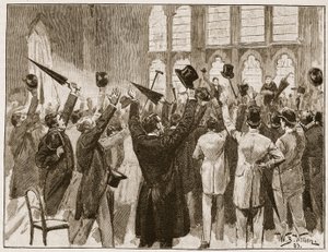 1878年ロンドン、ギルドホールでの神話の会合、「カッセルの図解されたイングランドの歴史」（セピア写真）