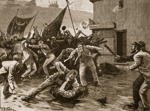 ベルファストの暴動、1886年、「カッセルの図解されたイングランドの歴史」（セピア写真）のイラスト
