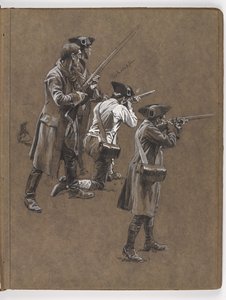 ウィリアムバーンズウォレンによる油絵の研究、1775年のレキシントンの戦い？ 作： William Barnes Wollen