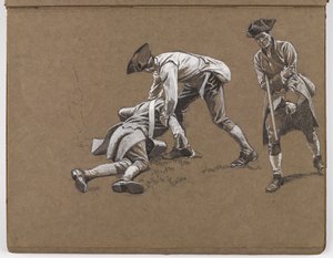 ウィリアムバーンズウォレンによる油絵の研究、1775年のレキシントンの戦い？ 作： William Barnes Wollen