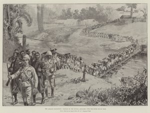 アシャンティ遠征、ブサムプラ川を越えたフッサ砲兵の通過 作： William Barnes Wollen