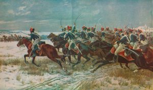 ベネヴェンテコルンナキャンペーンでの第10騎兵の突撃、1809、c1915 1928 作： William Barnes Wollen