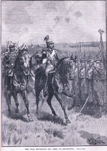 皇帝セバストポル1856 ADで彼の軍を見直し 作： William Barnes Wollen