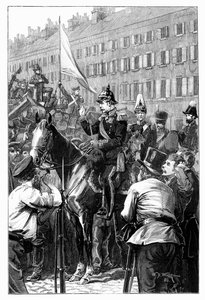 プロイセンの王、ベルリン市民の演説、1848年、1900年。 作： William Barnes Wollen