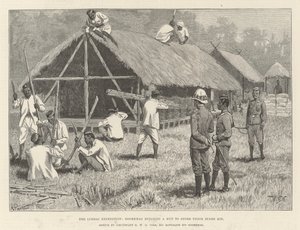 Lushai Expedition、Goorkhasがスペアキットを保管するための小屋を建設 作： William Barnes Wollen