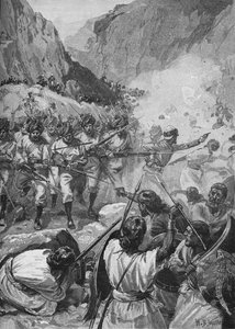 ボレーを発砲した後、パンジャビー族は急降下し、銃剣で彼らを突撃した、c1897、1902 作： William Barnes Wollen