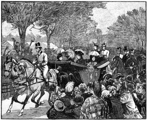 女王は1887年、1900年にロンドンのビクトリアパークを訪問します。 作： William Barnes Wollen