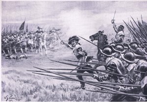 1615年6月、ネーズビーでの王族歩兵の突撃、1915年の陸と海でのイギリスの戦いのイラスト