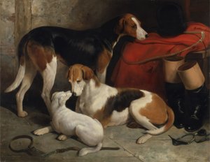 ヘンリー・ベンティンク卿のフォックスハウンドとテリアのカップル、1845年頃（キャンバスに油彩）
