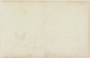 船の手漕ぎボートと馬の行を持つライダーのスケッチ（紙に鉛筆（M746で紙に）） 作： William Beilby