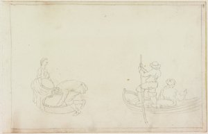 二人のはしけと男と女とバスケット（紙に鉛筆（M749と紙に）） 作： William Beilby