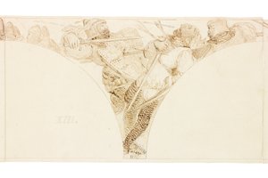 ウォリントンホールの壁画のスケッチ（ボディカラー） 作： William Bell Scott
