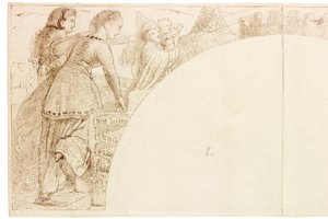 ウォリントンホールの壁画のスケッチ（紙にインクと鉛筆（カードに貼り付け）） 作： William Bell Scott