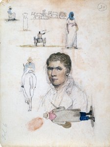 アーティストのウィリアム・ベリーマンによる肖像画、フィギュアスタディ、カートを含む8枚の小さな素描。 作： William Berryman