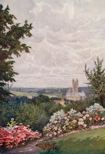 カンタベリー大聖堂、セント・マーチン教会の塔、ハーブルダウン（カラーリトグラフ） 作： William Biscombe Gardner
