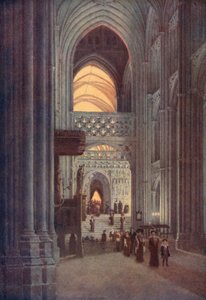 エヴェンソングの後、カンタベリー大聖堂の身廊にて（カラーリトグラフ） 作： William Biscombe Gardner