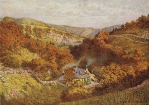ヴィレッジの上からミラーズ・デイルを見下ろす（カラーリトグラフ 作： William Biscombe Gardner