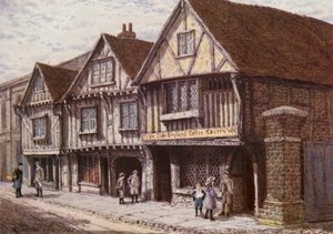 ファヴァシャム、ウェスト・ストリートの古い家屋（カラーリトグラフ） 作： William Biscombe Gardner